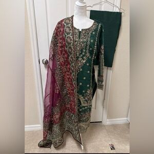 New Pakistani Indian ethnic wedding designer shalwar kameez green color #607